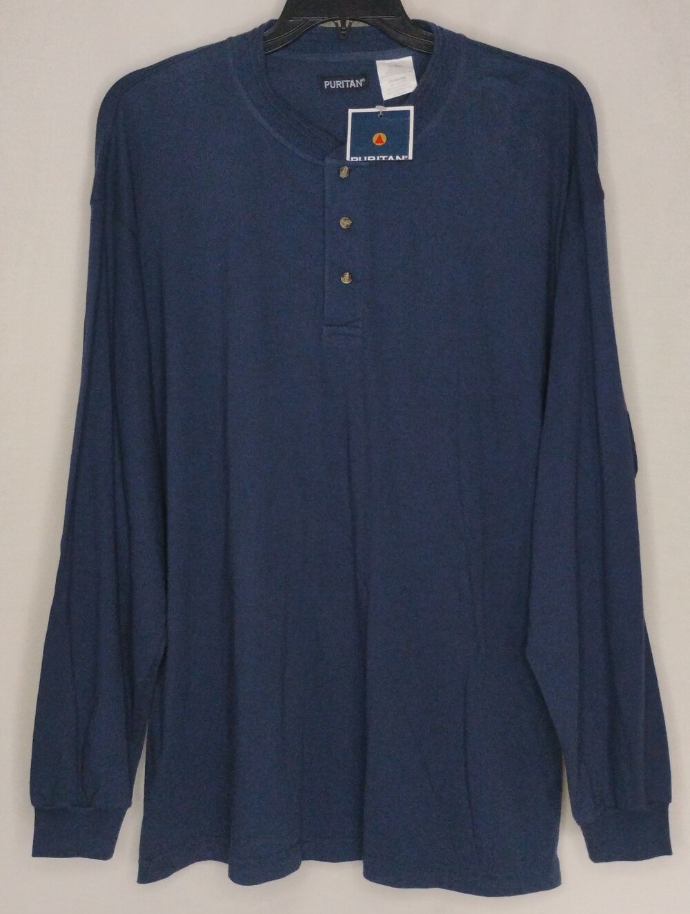 Men's XL Puritan Navy Blue Henley Shirt Long Sleeve 100% Cotton Casual Menswear